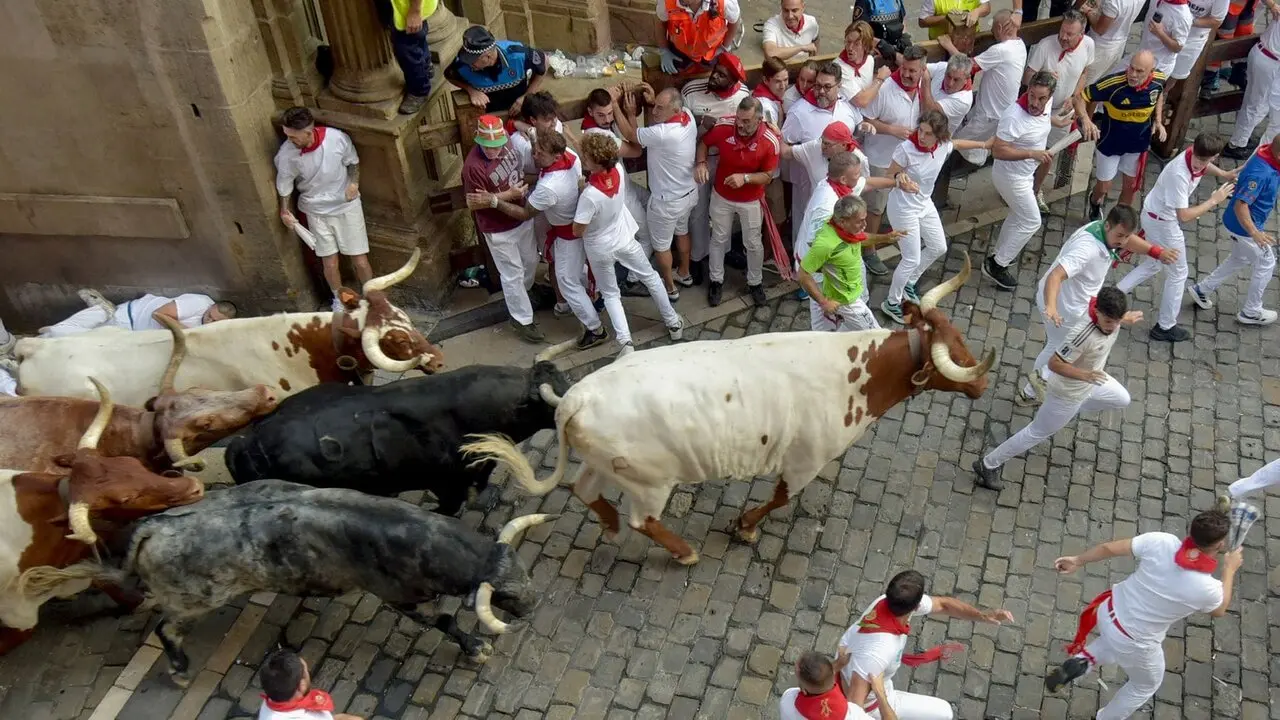 Segundo encierro de las fiestas de San Ferm&iacute;n 2026 con toros de la ganader&iacute;a gaditana de Cebada Gago. EFE