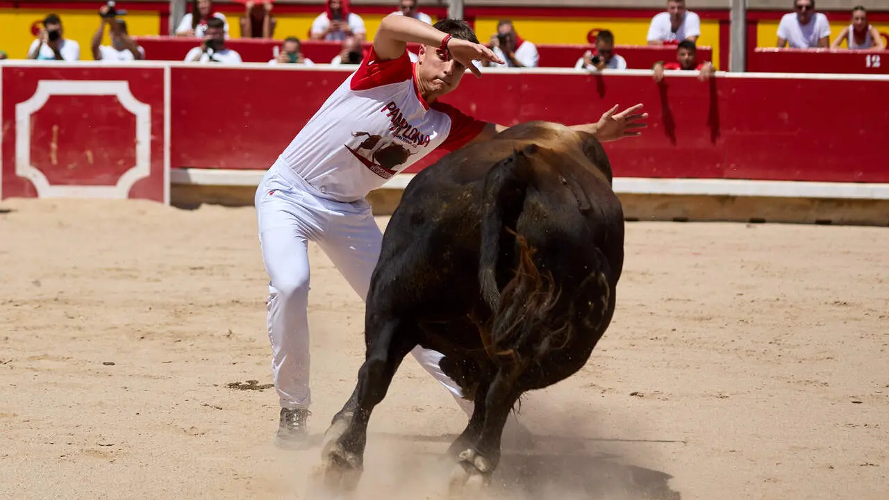 Concurso Nacional de Recortadores en la Plaza de Toros de Pamplona durante las fiestas de San Ferm&iacute;n 2026. I&Ntilde;IGO ALZUGARAY