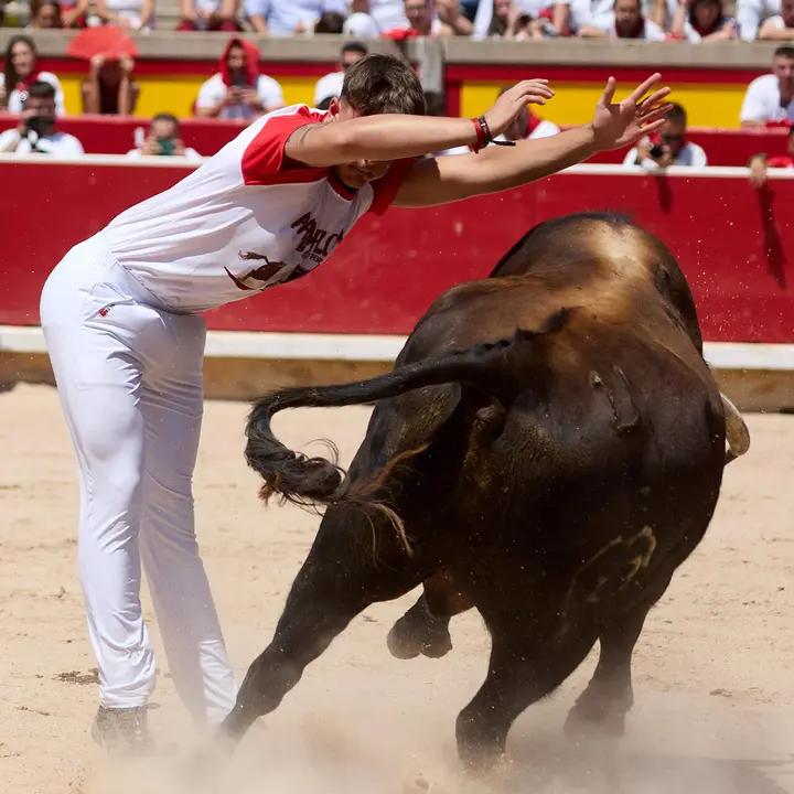 Concurso Nacional de Recortadores en la Plaza de Toros de Pamplona durante las fiestas de San Ferm&iacute;n 2026. I&Ntilde;IGO ALZUGARAY