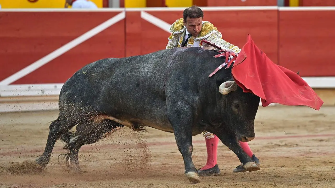 El torero Antonio Ferrera durante la lidia a su segundo toro de la tarde en la s&eacute;ptima de abono de la Feria del Toro de los Sanfermines 2026 con toros de la ganader&iacute;a abulense de Jos&eacute; Escolar y en la que comparte cartel con los diestros Juan de Castilla e Isaaac Fonseca. EFE/ Daniel Fern&aacute;ndez