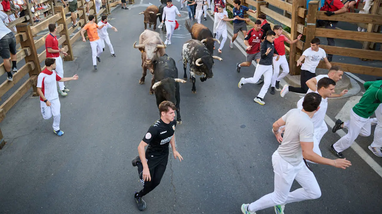 Tercer encierro de fiestas de Tudela 2026 con toros de Ojali&eacute;n. PABLO LASAOSA