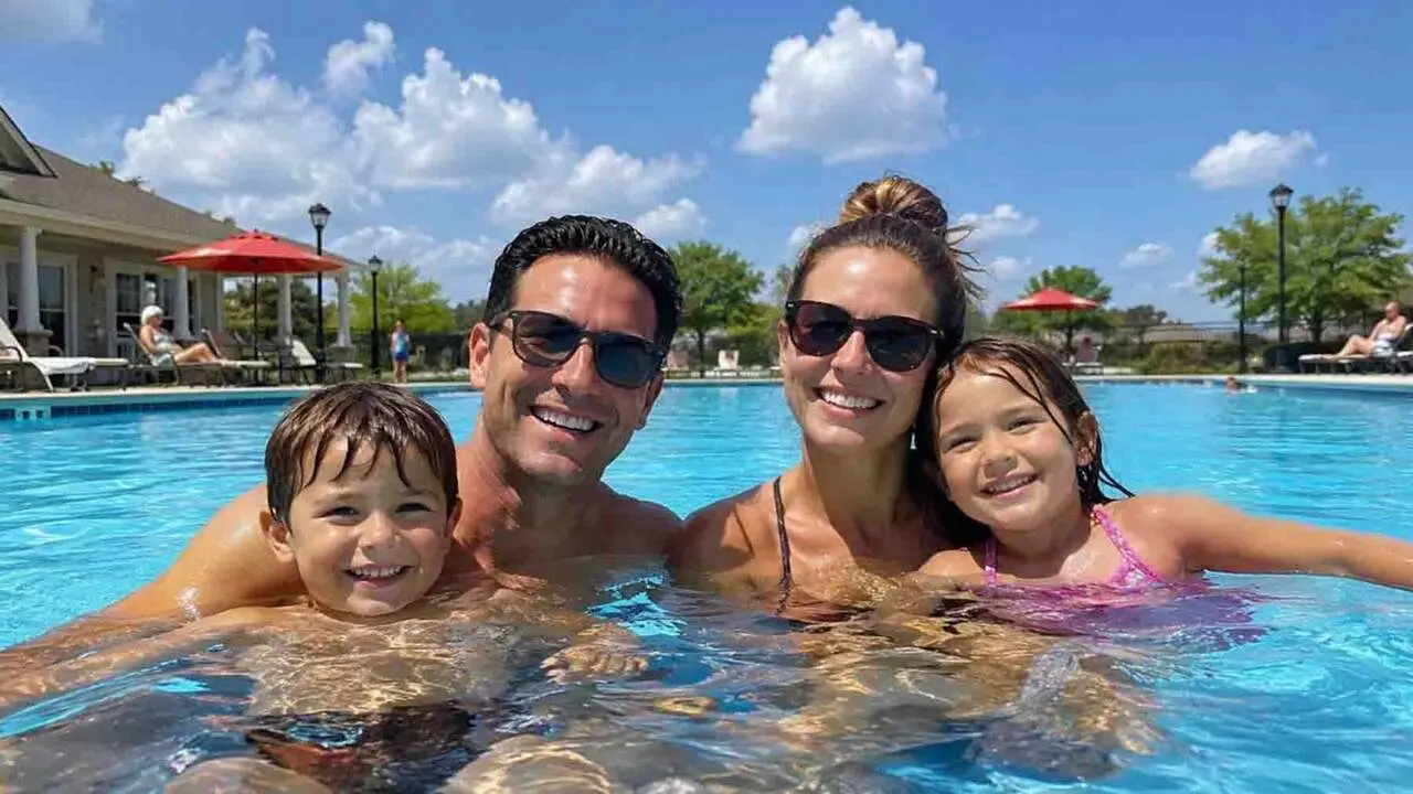 Una familia disfruta de un d&iacute;a de piscina en verano.