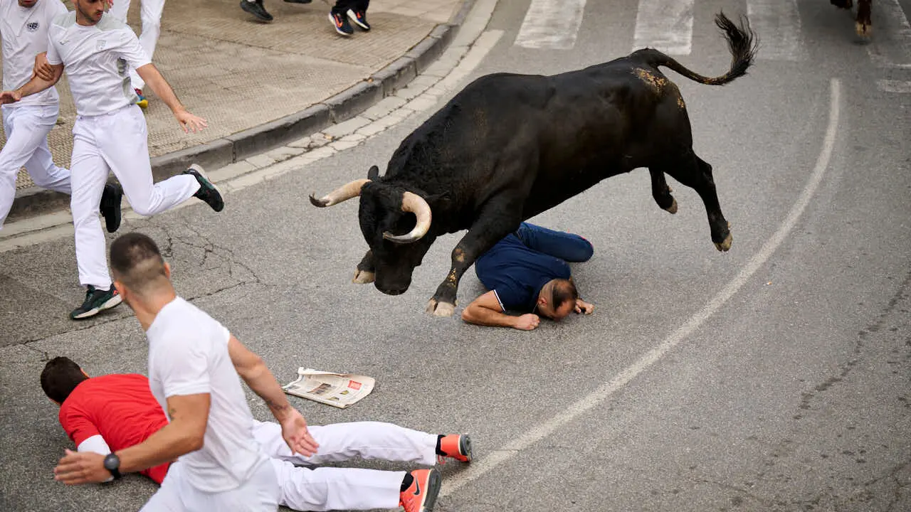 Primer encierro de las fiestas de Tafalla 2026 con toros de Valdell&aacute;n. PABLO LASAOSA