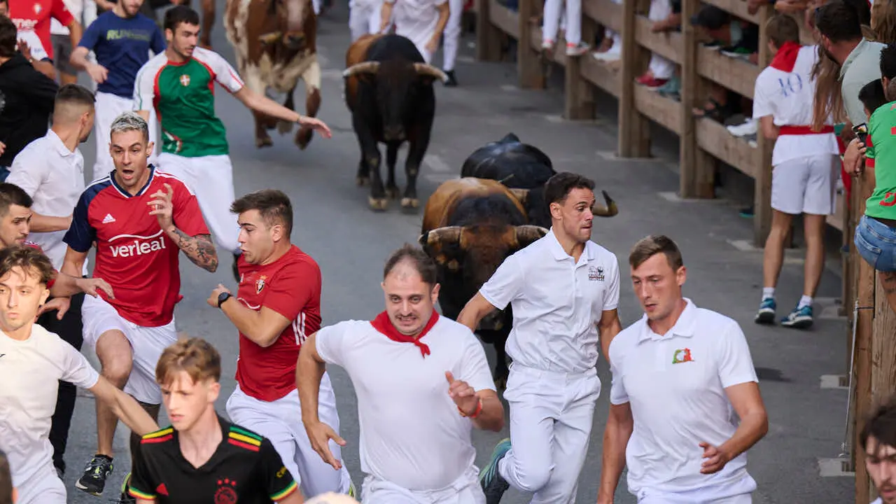 Segundo encierro de Tafalla 2026 con toros de Sobral. PABLO LASAOSA