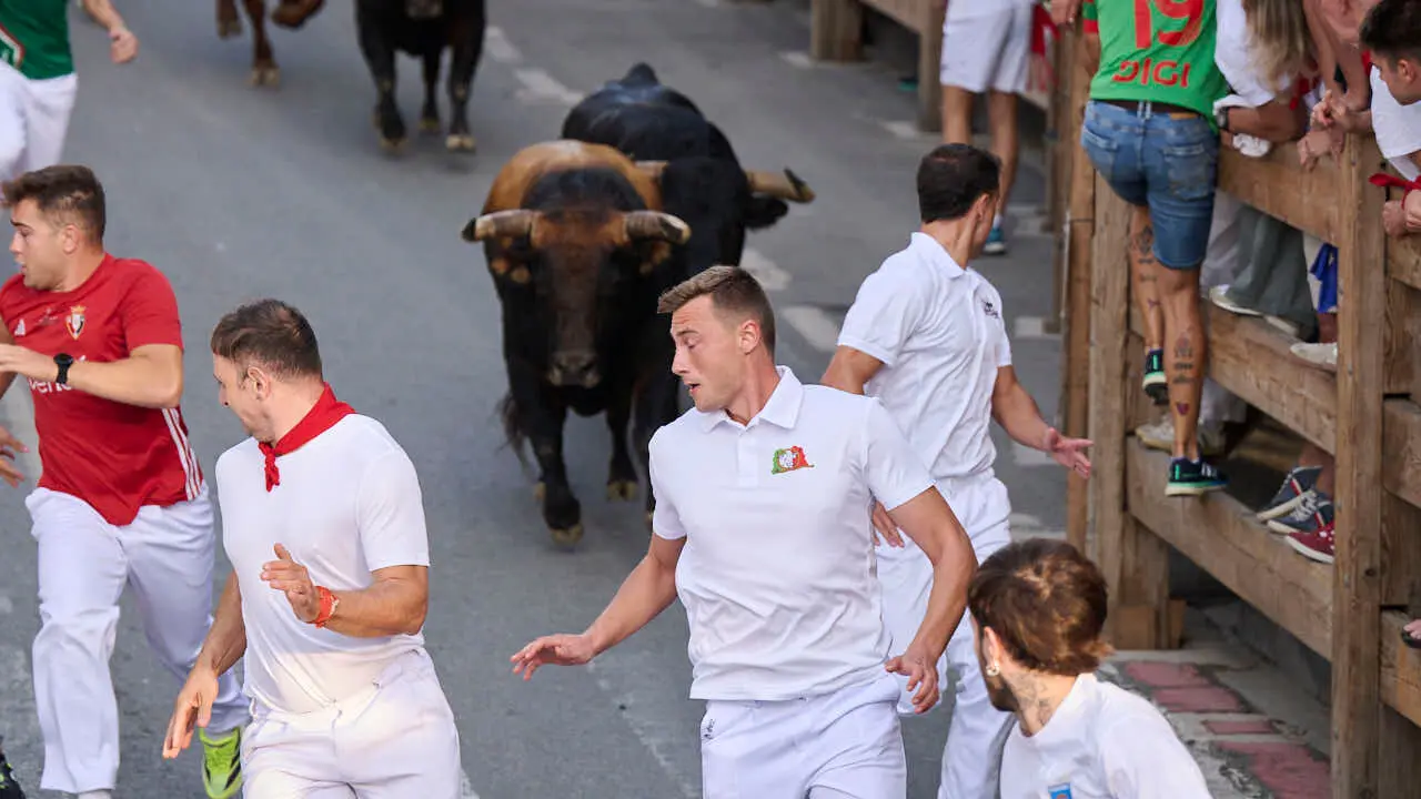 Segundo encierro de Tafalla 2026 con toros de Sobral. PABLO LASAOSA