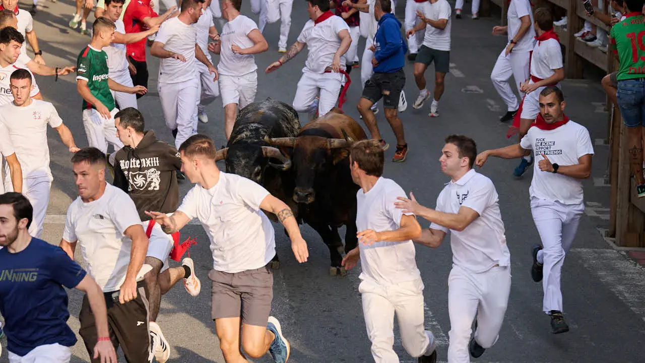 Segundo encierro de Tafalla 2026 con toros de Sobral. PABLO LASAOSA