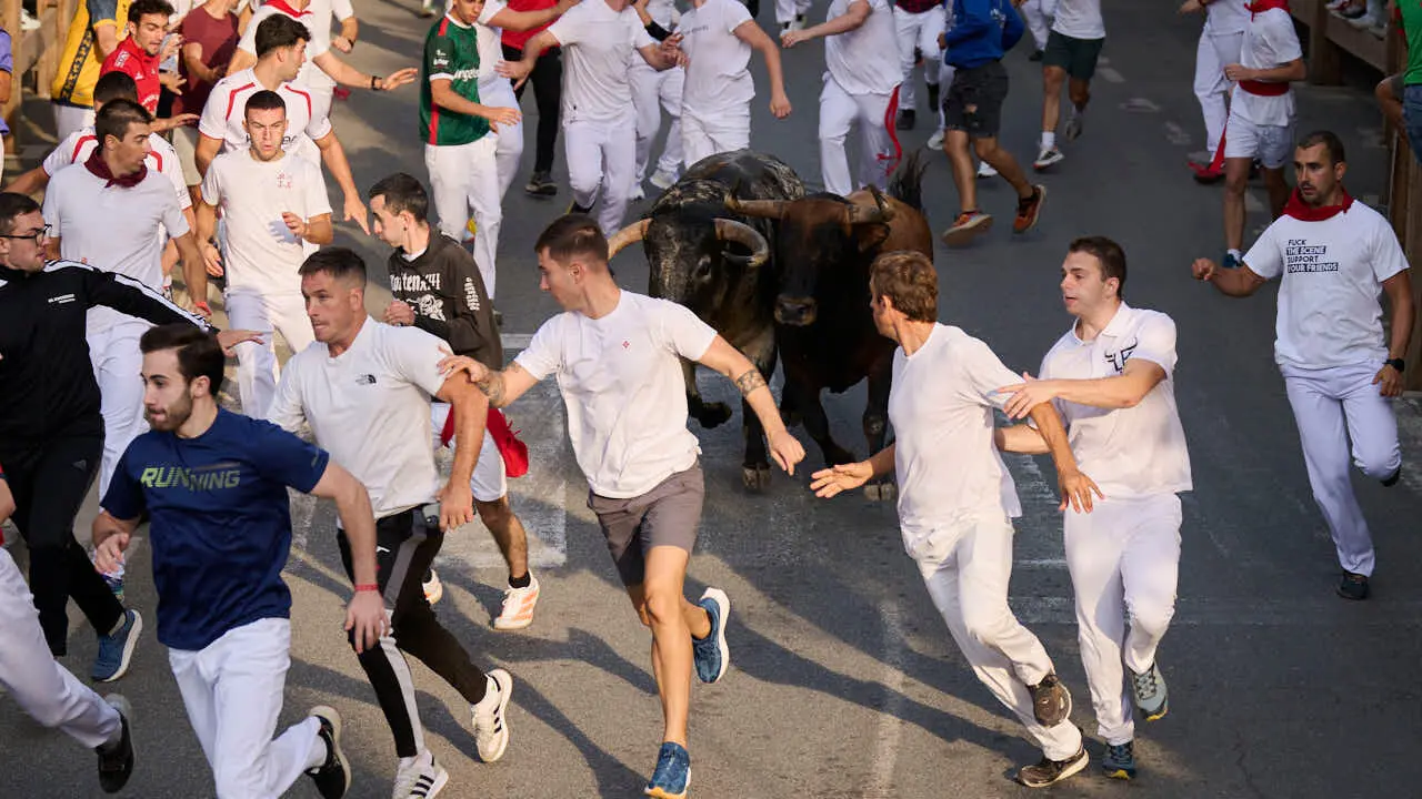 Segundo encierro de Tafalla 2026 con toros de Sobral. PABLO LASAOSA