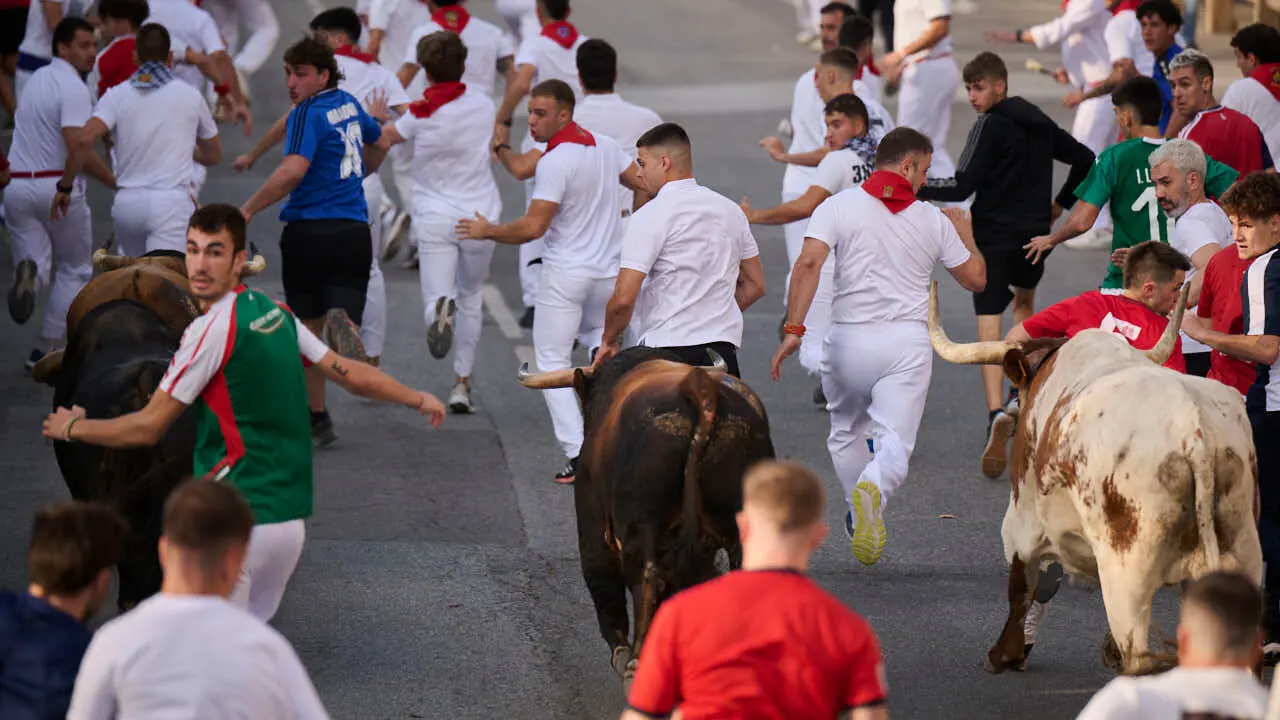Segundo encierro de Tafalla 2026 con toros de Sobral. PABLO LASAOSA