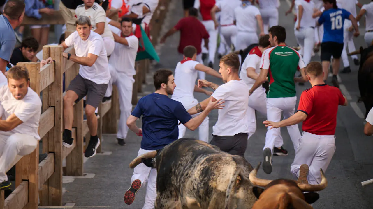 Segundo encierro de Tafalla 2026 con toros de Sobral. PABLO LASAOSA