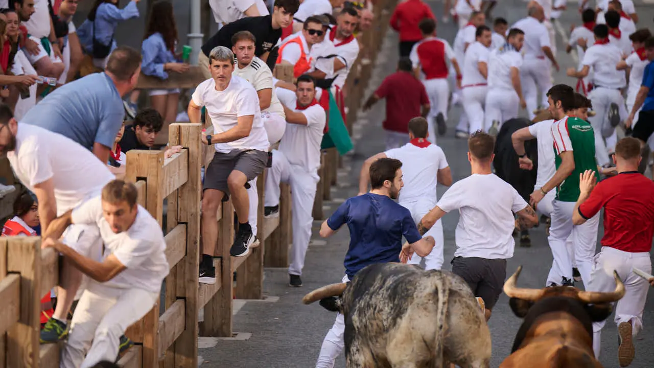 Segundo encierro de Tafalla 2026 con toros de Sobral. PABLO LASAOSA