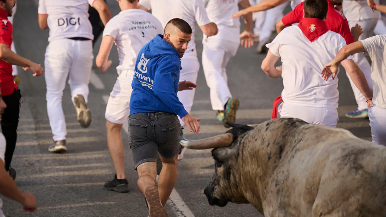Segundo encierro de Tafalla 2026 con toros de Sobral. PABLO LASAOSA