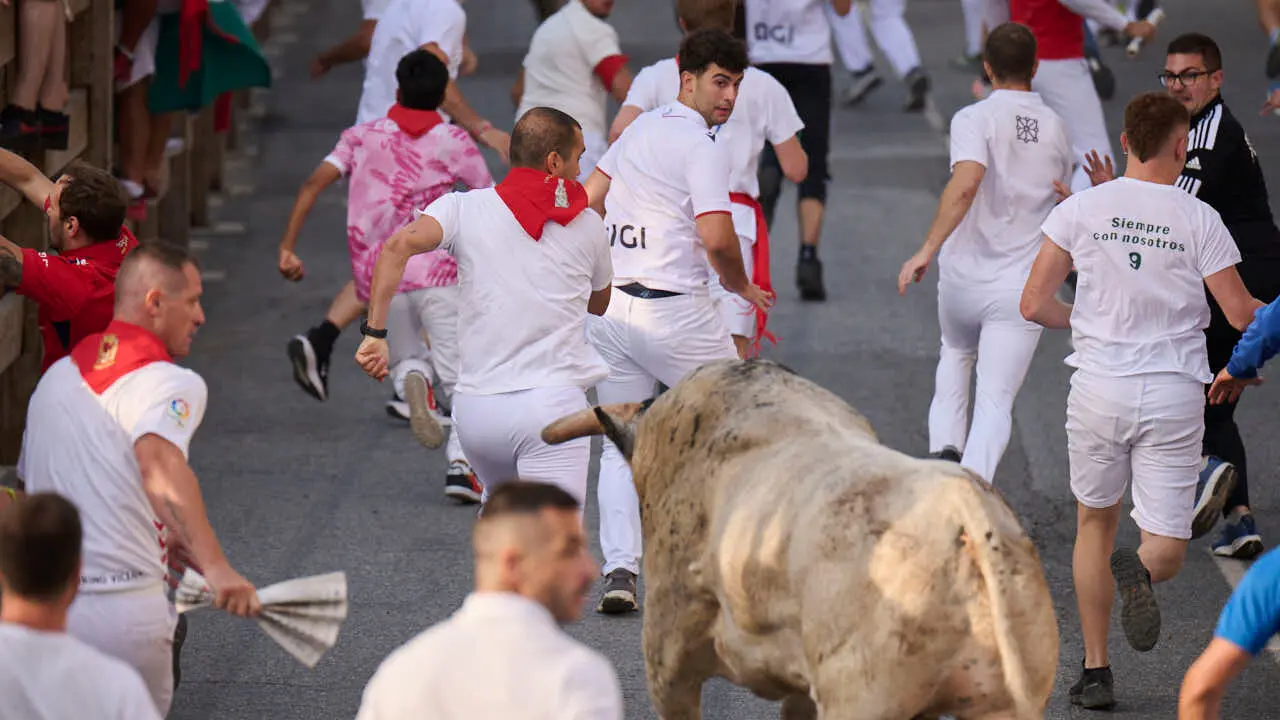 Segundo encierro de Tafalla 2026 con toros de Sobral. PABLO LASAOSA
