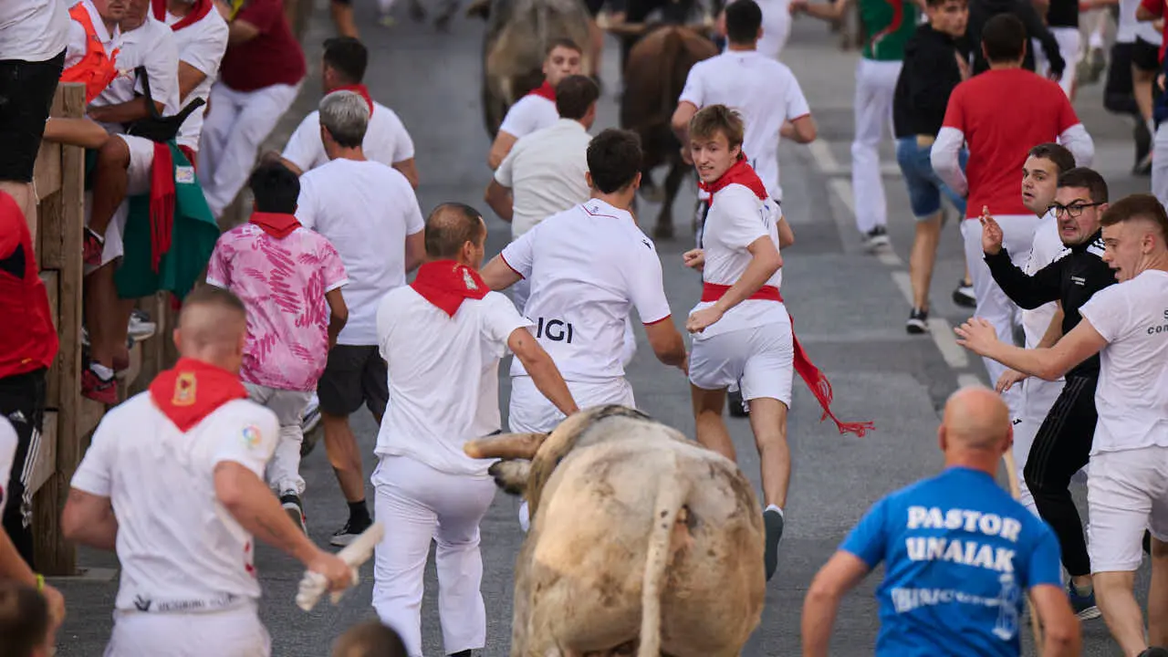 Segundo encierro de Tafalla 2026 con toros de Sobral. PABLO LASAOSA