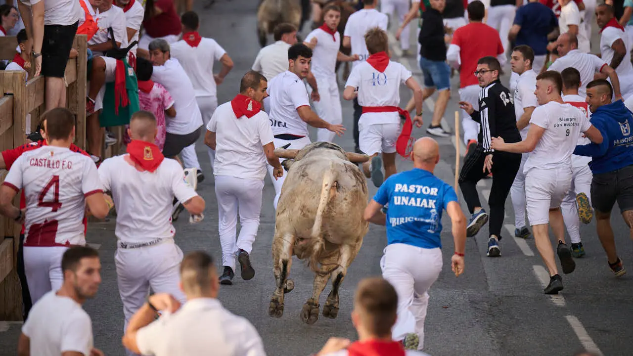 Segundo encierro de Tafalla 2026 con toros de Sobral. PABLO LASAOSA