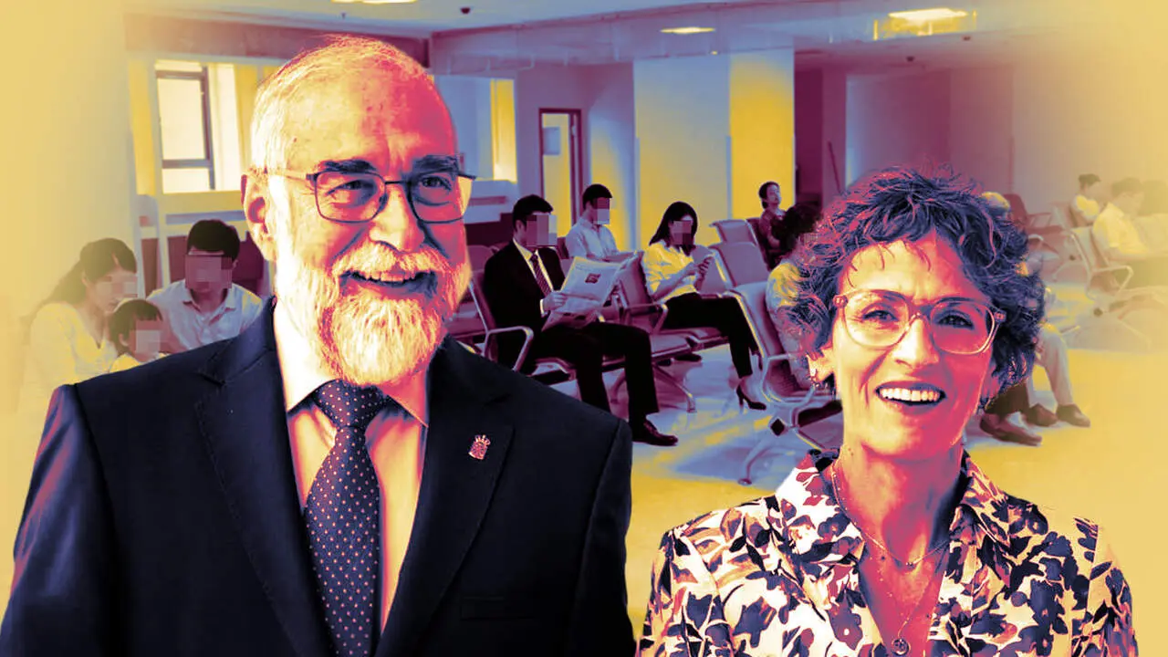 Fotomontaje con im&aacute;genes del consejero de Salud, Fernando Dom&iacute;nguez, y la presidenta de Navarra, Mar&iacute;a Chivite. NAVARRA.COM