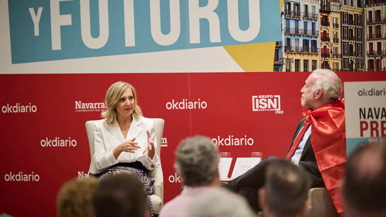 La presidenta de UPN Cristina Ibarrola participa en el evento 'Navarra Presente y Futuro' en el Hotel 3 Reyes de Pamplona. PABLO LASAOSA