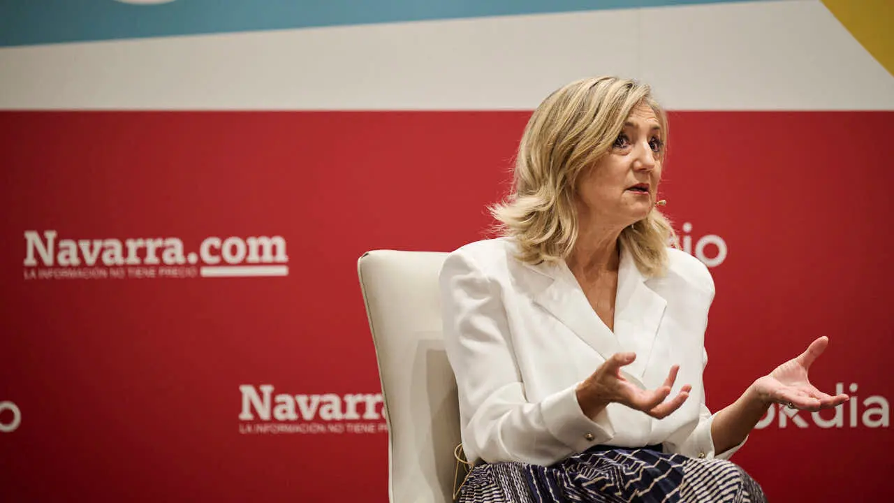 La presidenta de UPN Cristina Ibarrola participa en el evento 'Navarra Presente y Futuro' en el Hotel 3 Reyes de Pamplona. PABLO LASAOSA