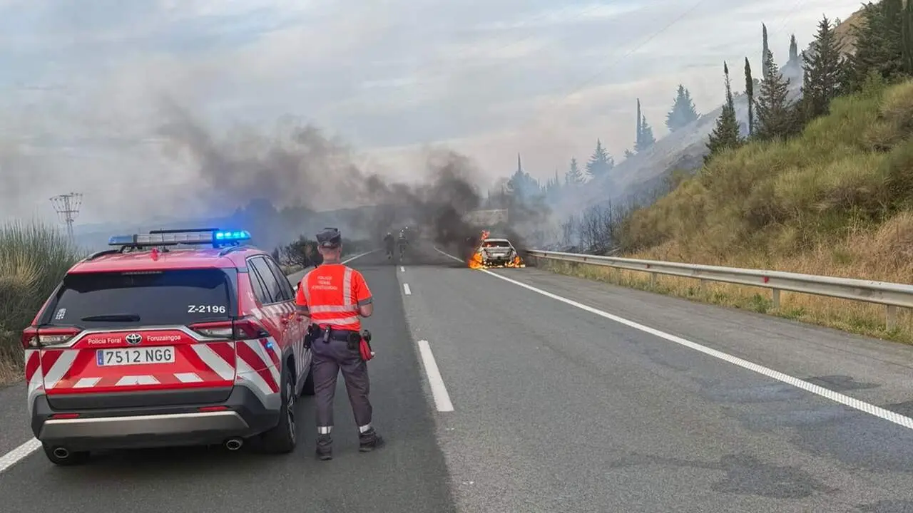 Coche incendiado en Imarco&aacute;in. POLIC&Iacute;A FORAL