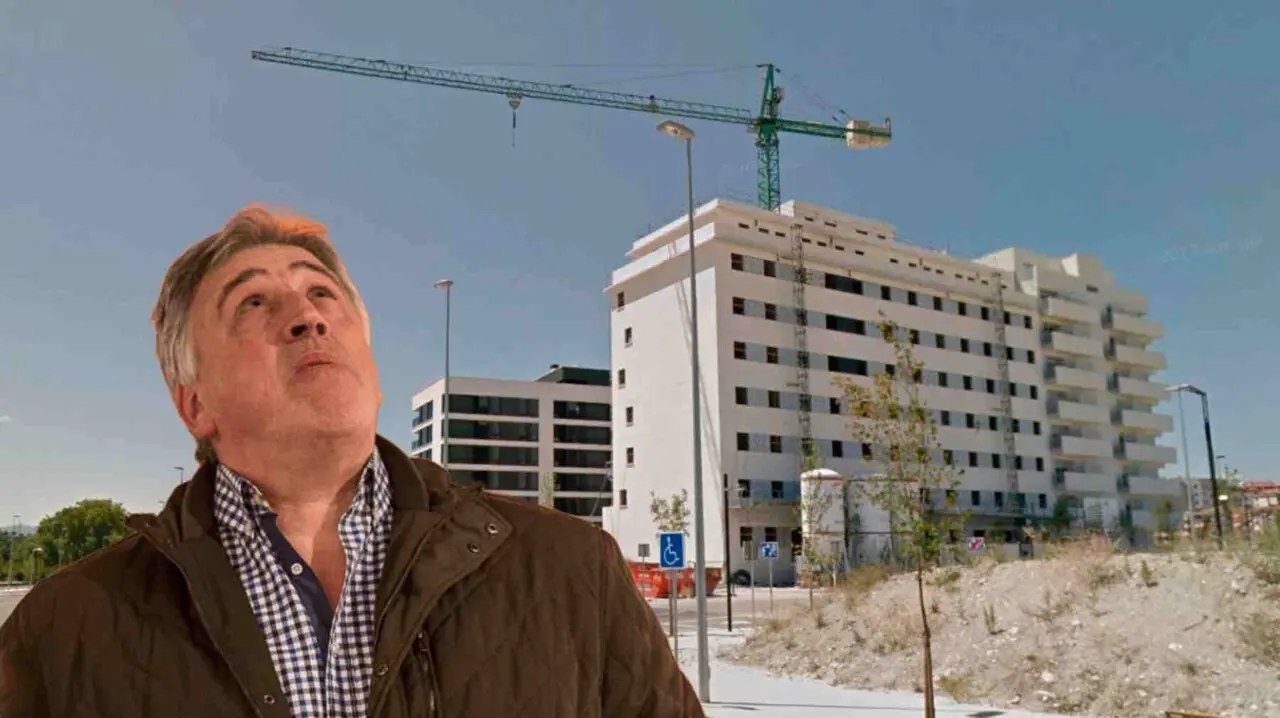 Fotomontaje de Asiron sobre un edificio en construcci&oacute;n en Arrosad&iacute;a.