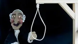 Alberto San Juan representa una obra de los titiriteros, con el polémico cartel "Gora Alka-ETA"