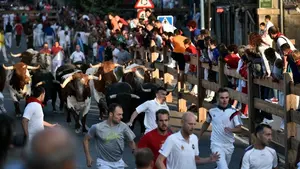Las imágenes de la veloz carrera de las astas de Dolores Aguirre por Tafalla