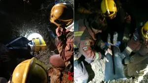 Angustioso rescate de una mujer que ha quedado atrapada dentro de un tubo al intentar salvar a un perro