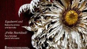 Barkos, sectaria hasta en Navidad: felicita las fiestas con una flor de la mitolog&iacute;a del nacionalismo vasco