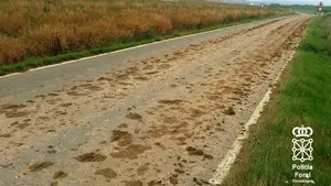 Denunciado un camionero en Tafalla por perder parte de la tierra que transportaba y manchar la carretera