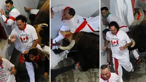 Tensión en los últimos metros del tercer encierro de San Fermín: 'Huracán' acorrala a varios mozos en el callejón