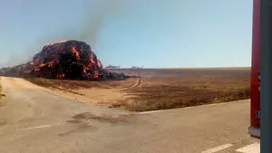 Incendio rural en Asarta: bomberos y aviones luchan contra las llamas en un campo de cereales