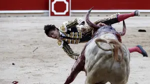 Ingrato fin de faena para Roca Rey: foto a foto, la grave cogida sufrida por el diestro peruano ante su segundo Jandilla