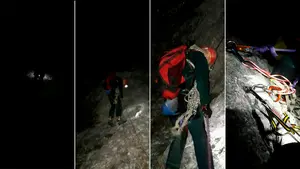 Angustiosa noche colgados a 80 metros de altura en Dos Hermanas: logran rescatar a dos escaladores en Irurzun