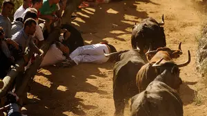 Arrolladoras carreras y caídas en el primer Pilón de Falces: así ha sido el esperado regreso del encierro