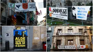 Bildu y la izquierda abertzale inundan Pamplona de carteles en favor de ETA y sus presos en San Fermín de Aldapa