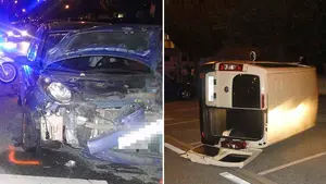 Vuelco en Buztintxuri: tres heridos en un aparatoso accidente tras un choque entre una furgoneta y un turismo