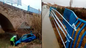 Caída al vacío: un coche se estrella en el puente de Cintruénigo y cae al río Alhama