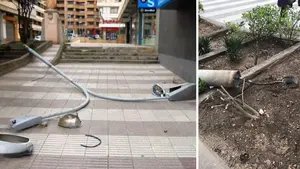 Una farola en mal estado se precipita sobre la calzada en Tudela y hiere a un peatón