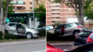 Aparatoso despiste en Pamplona: el coche de una mujer de 39 años termina en mitad del seto de una mediana