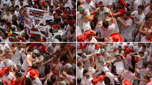 A cara tapada: los abertzales que han protagonizado una pelea en el Chupinazo se esconden tras la ikurriña