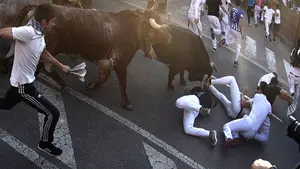 Con el pitón bajo el brazo: los toros de Pereira 'aprietan' en el tramo final del segundo encierro de Tudela