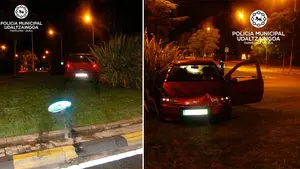 Un hombre de 65 años borracho pierde el control de su coche y termina subido en una rotonda de Pamplona