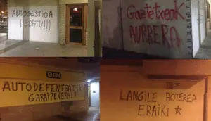"Los mismos de siempre": denuncian la presencia de pintadas en portales y negocios de Berriozar