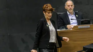 Los parlamentarios abertzales de Bildu y Geroa se enfundan el lazo amarillo en el Parlamento navarro