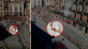 Un mozo resulta herido en el encierro de toros recreado en Tafalla para la grabación de la superproducción china 'Line Walker'