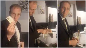 El mismo parlamentario de Uxue Barkos destroza un segundo DNI: ahora lo corta en pedazos con un cuchillo