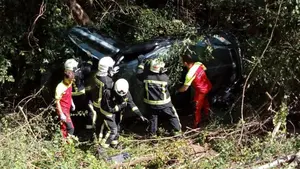 Un conductor de 81 años se sale de la vía en Larrasoaña y la vegetación impide que su coche caiga por un barranco