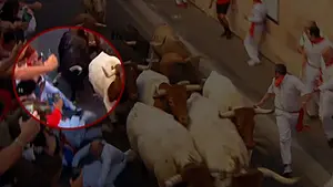 Un conocido corredor de Cascante, el único herido por asta de toro en el sexto encierro de San Fermín