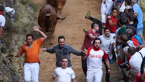 La emoción del Pilón en imágenes: así han sido las atropelladas carreras del primer encierro de 2019 en Falces