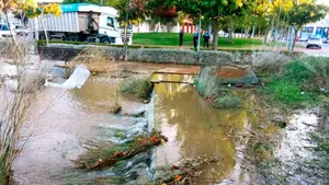 Circulación restablecida: una acequia taponada obliga a cortar una de las carreteras de acceso a Tudela