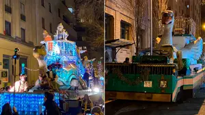 La Cabalgata más accidentada de Pamplona: una avería une a los tres Reyes Magos en una sola carroza